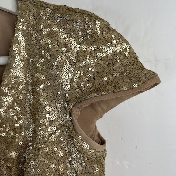Dress The Population Size Small Cara Two Piece Gown Gold Sequin Holiday Party - Picture 7 of 16